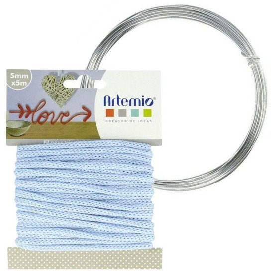 Fil à tricotin bleu clair 5 mm x 5 m + fil d'aluminium