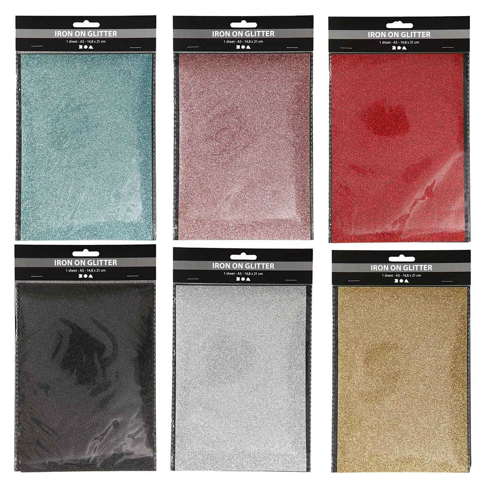 6 feuilles de papier thermocollant pailleté 14,8 x 21 cm