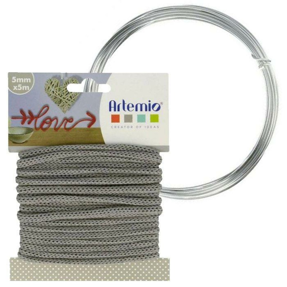 Fil à tricotin gris 5 mm x 5 m + fil d'aluminium