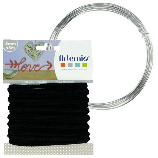 Fil à tricotin noir 5 mm x 5 m + fil d'aluminium