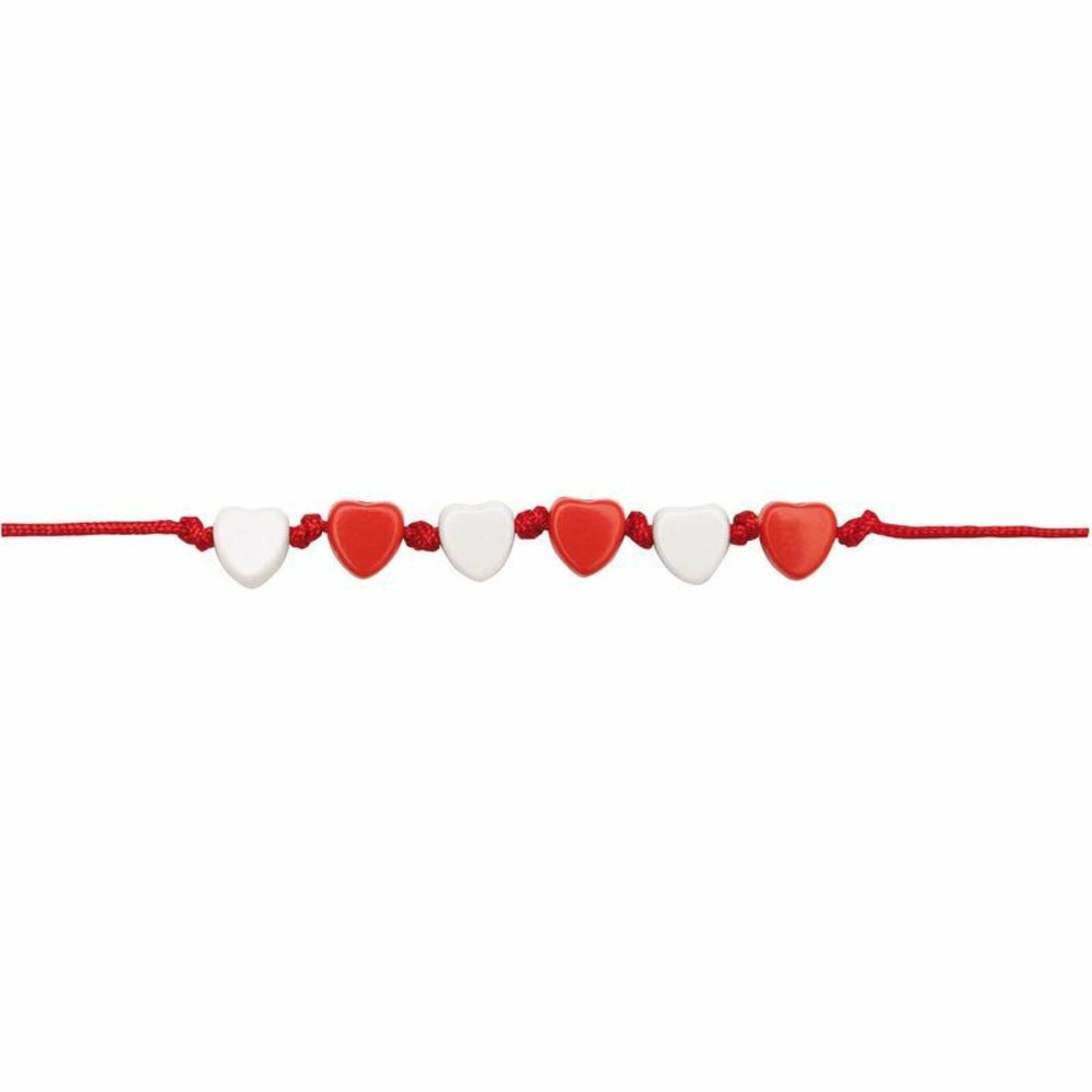 165 perles coeur 5 x 7 mm - blanc et rouge