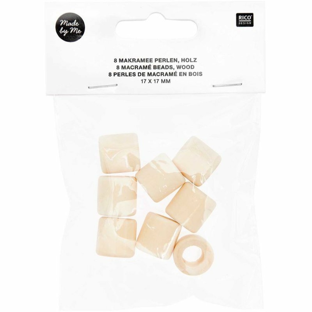 8 perles cylindriques - bois nature - 17 mm