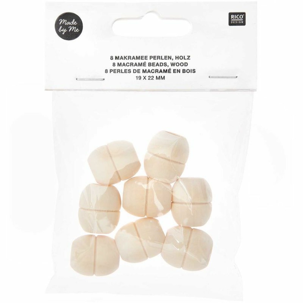 8 perles rondes fantaisie - bois nature - 22 mm