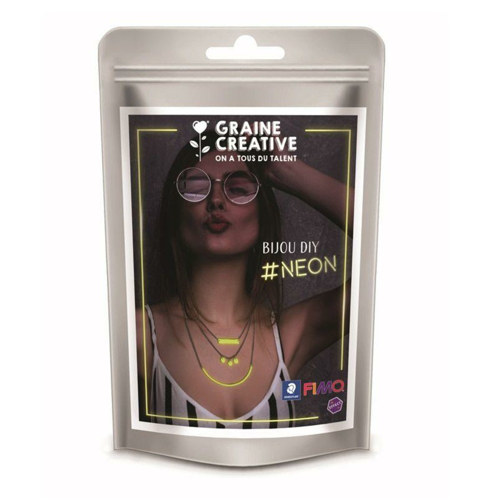Kit pâte polymère fluo - faire son collier multi-ranges jaune fluo