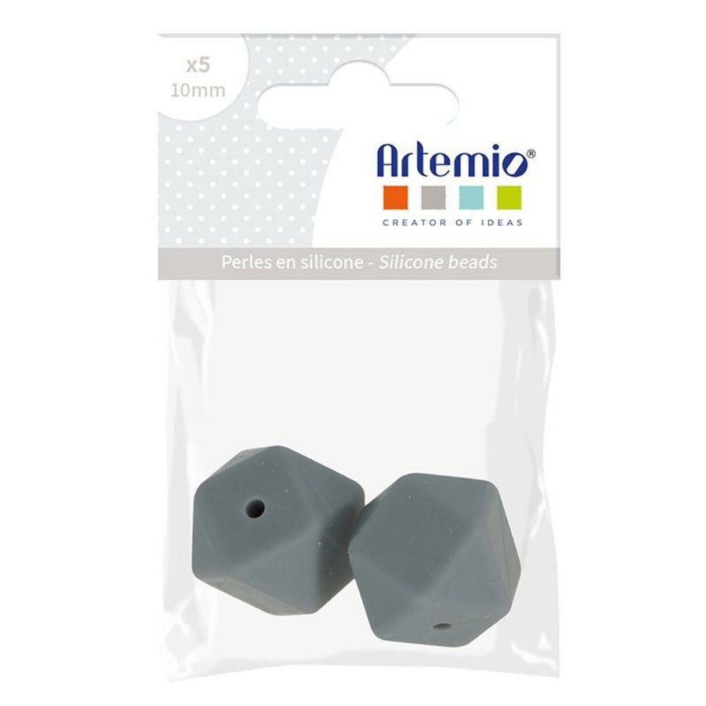 2 perles silicone hexagonales - 17 mm - gris
