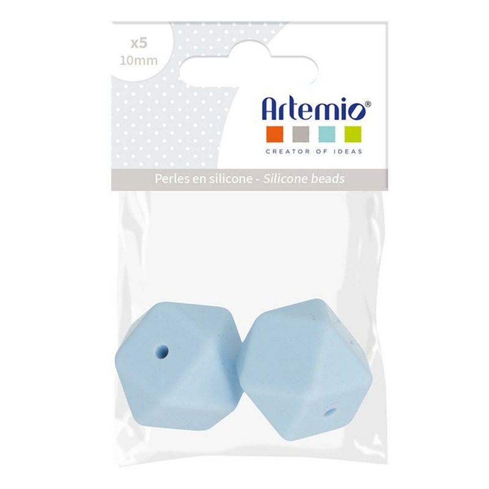 2 perles silicone hexagonales - 17 mm - bleu pastel