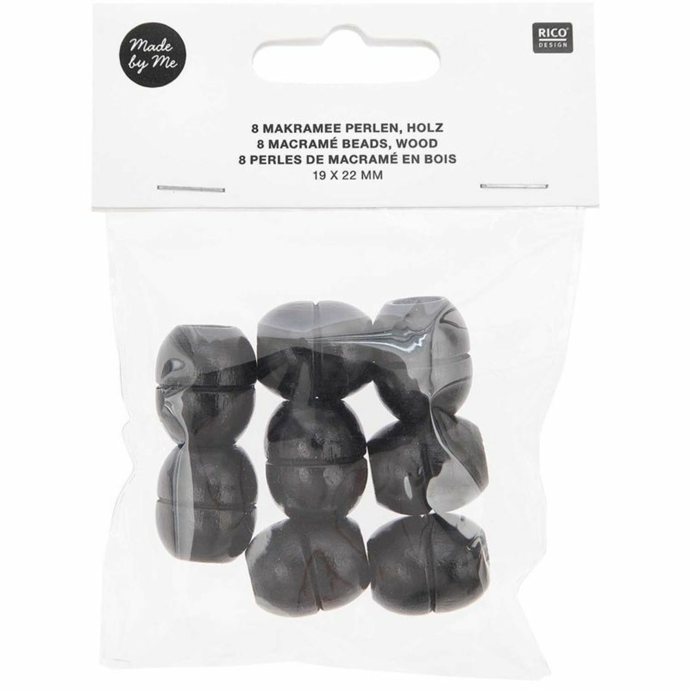 8 perles rondes fantaisies - bois noir - 22 mm