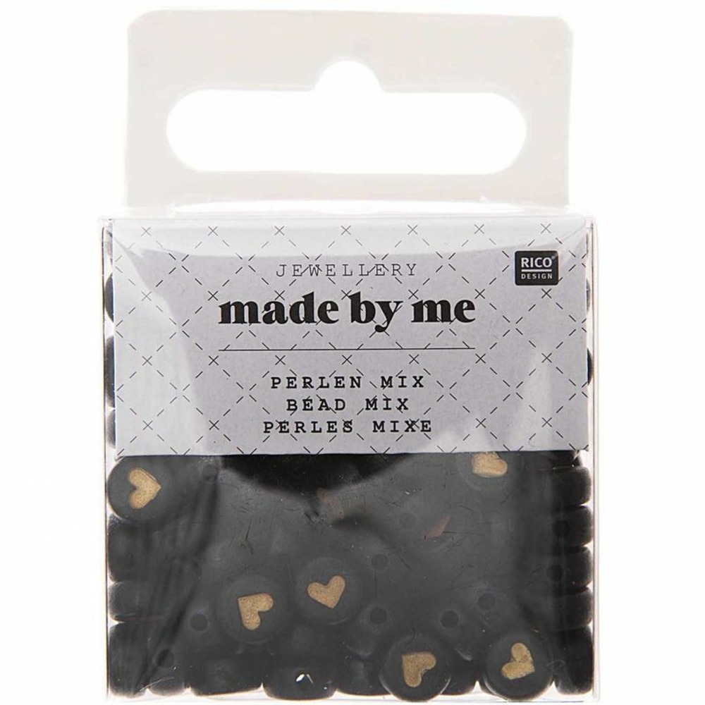 165 perles centre coeur 5 x 7 mm - noir et or