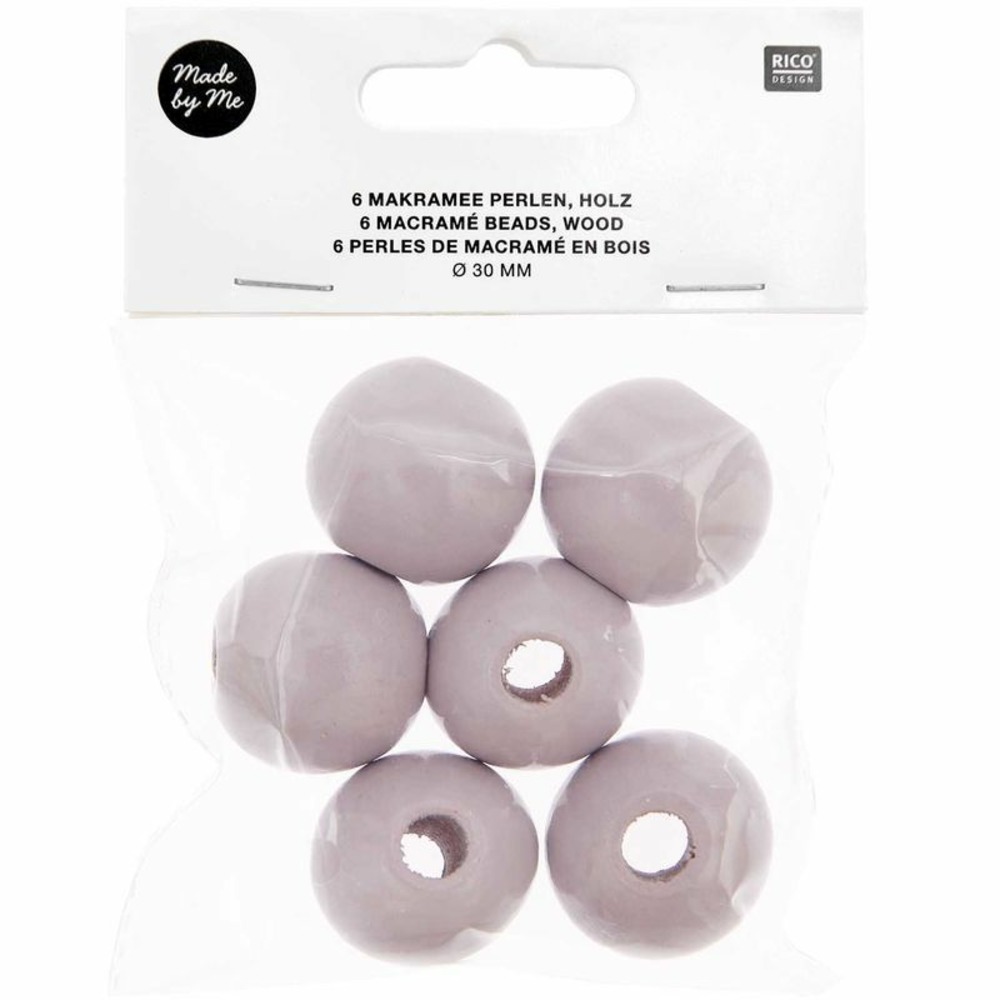 6 perles rondes - bois gris - 30 mm