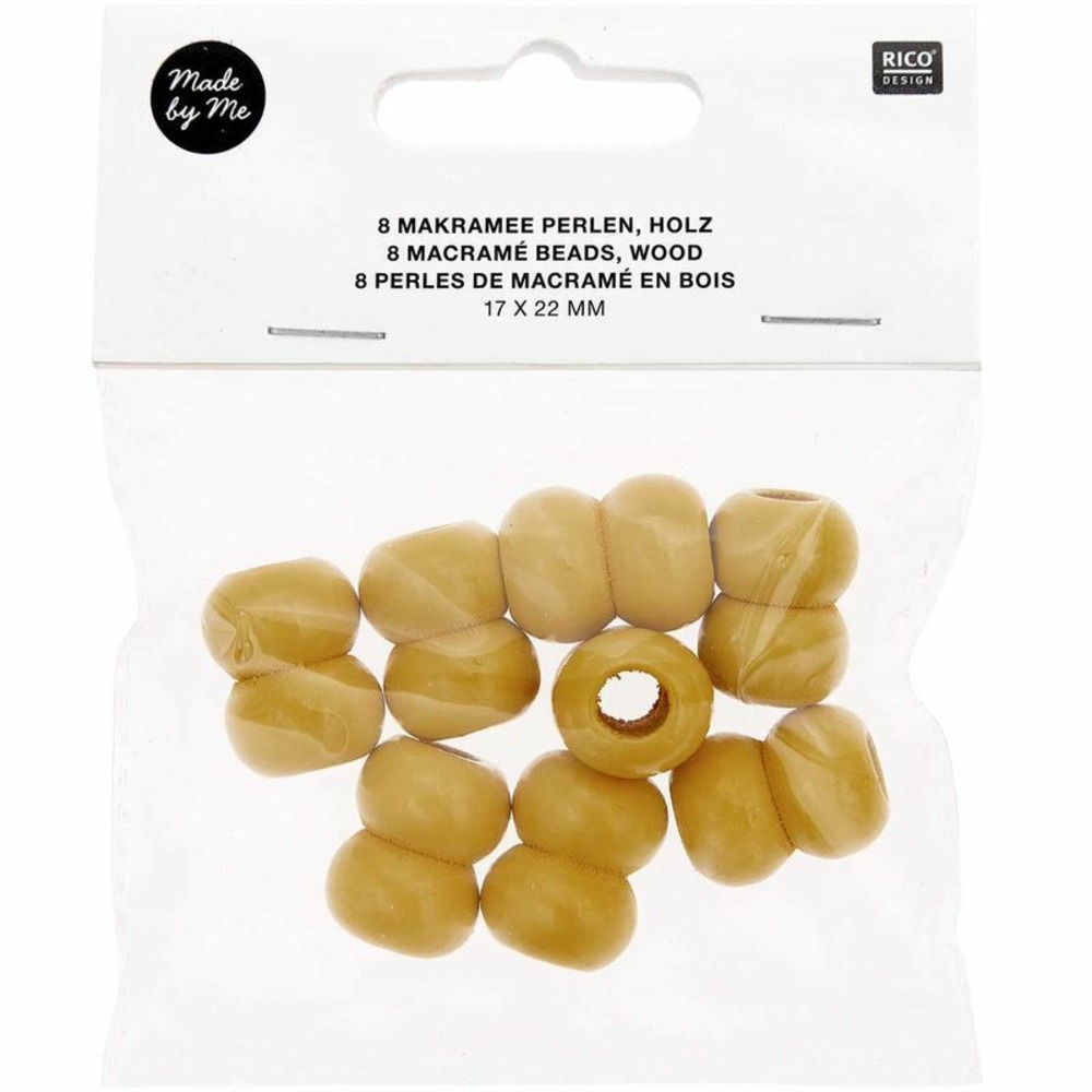 8 perles rondes doubles - bois jaune - 22 mm