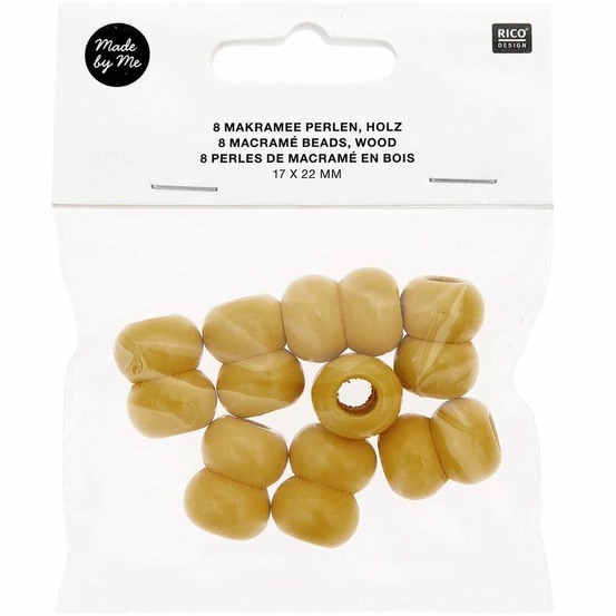 8 perles rondes doubles - bois jaune - 22 mm