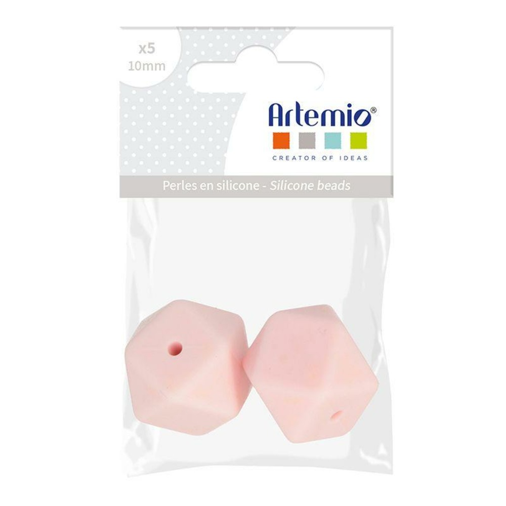 2 perles silicone hexagonales - 17 mm - rose poudré