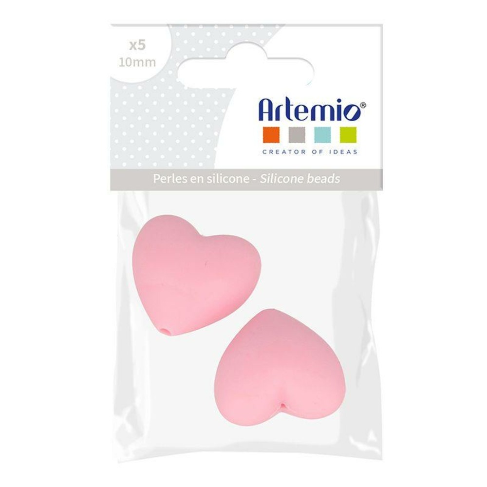 2 perles silicone coeur - 29 x 19 x 12 mm - rose