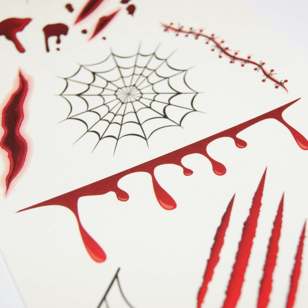 Tatouages Temporaires Halloween - Cicatrices Et Araignées - 40 Feuilles - Faciles à Appliquer, Résistants à L'eau