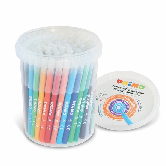 Seau de 96 feutres lavables à pointe fine