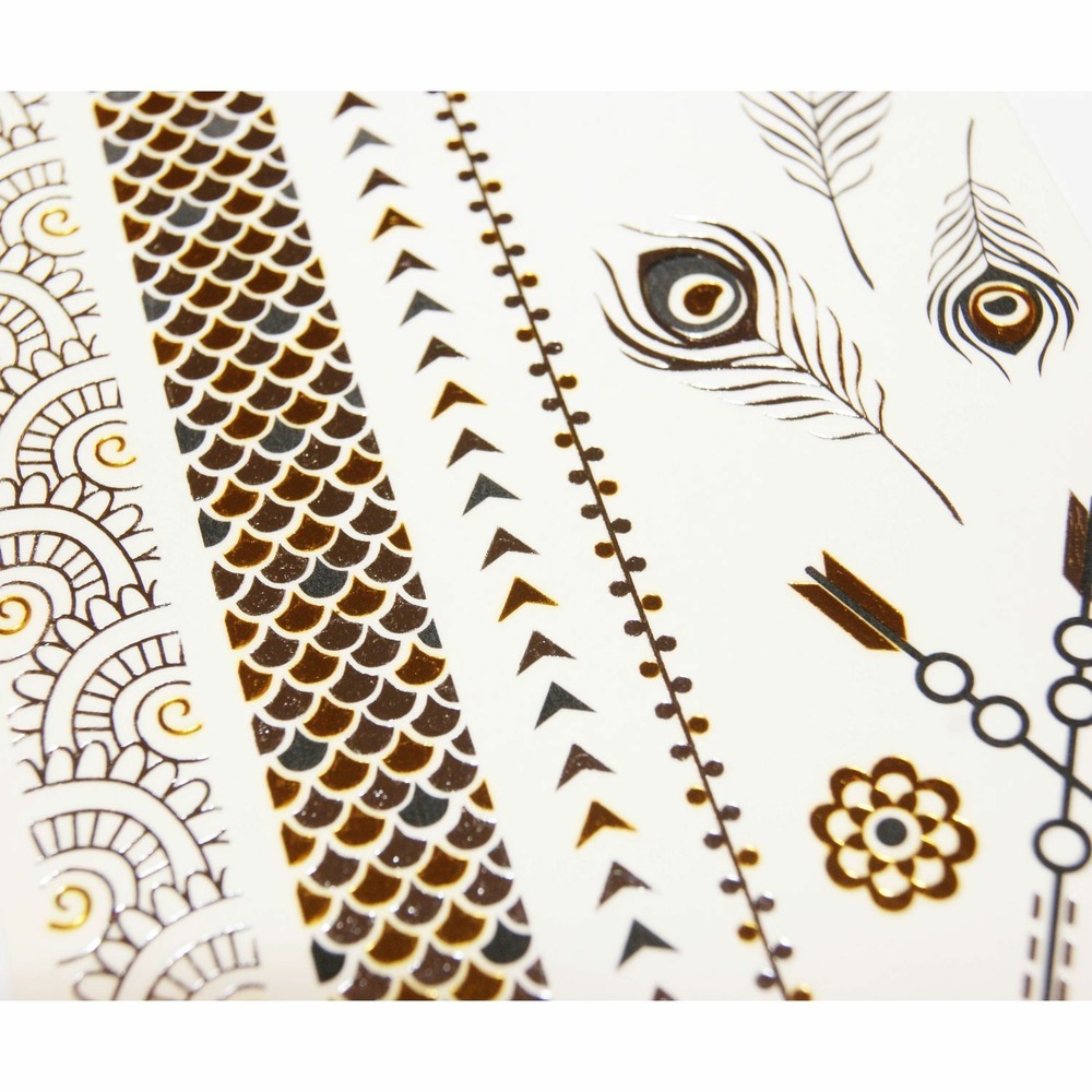 Tatouages temporaires - flèches et plumes - noir - dorures