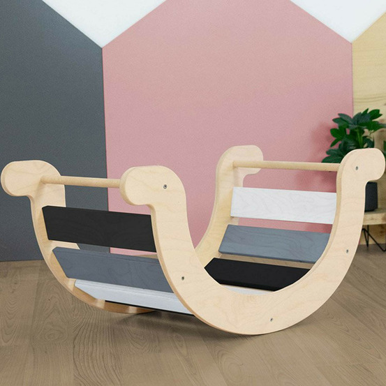 Planche d'équilibre yupee - bois massif noir et blanc