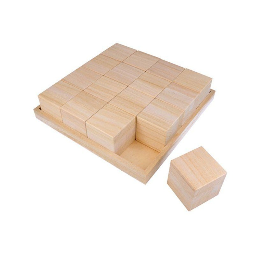 Plateau avec 16 cubes en bois - 26,5 x 26,5 x 6,5 cm