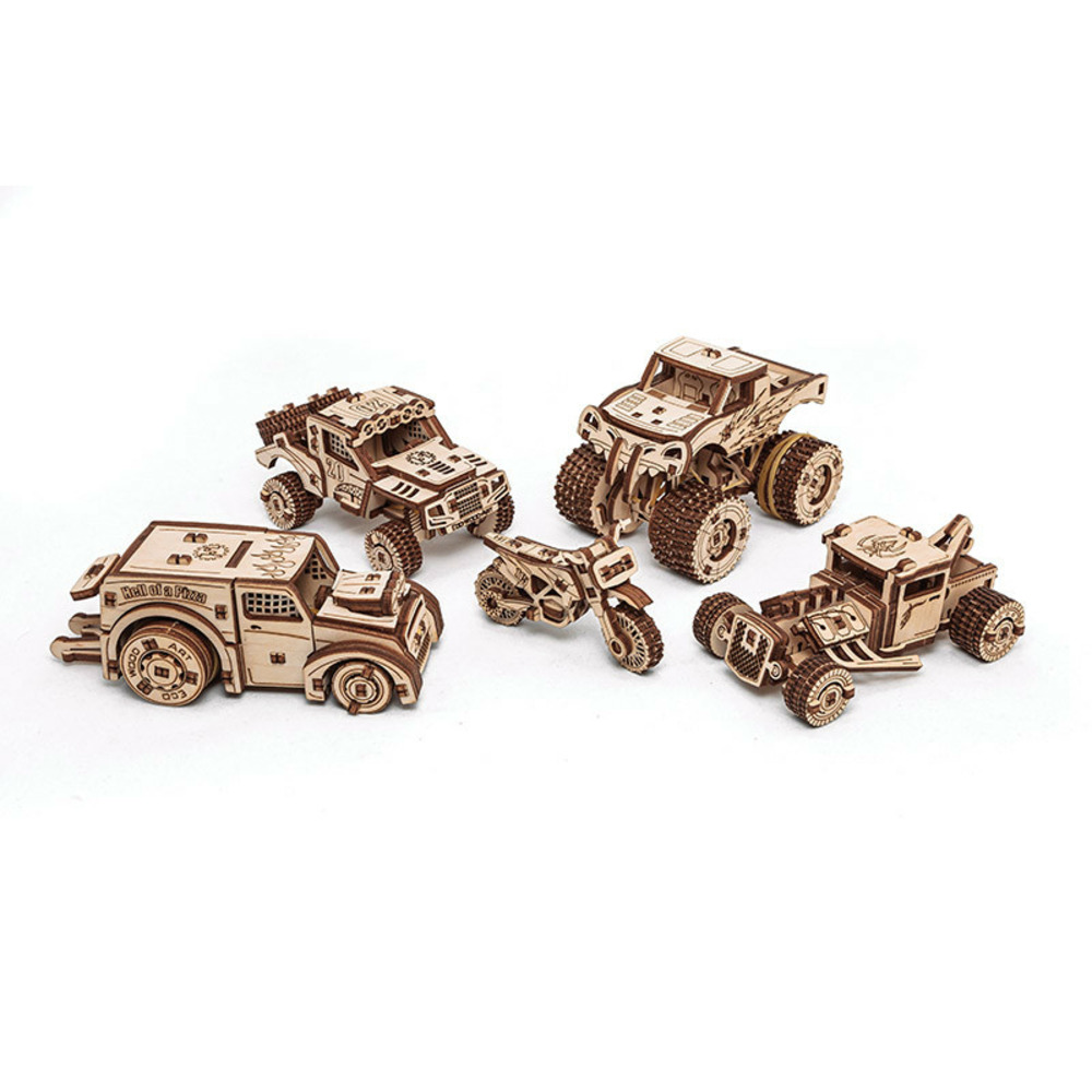 Maquette 3d en bois - 5 véhicules de 7 à 11,8 cm