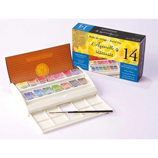 Boîte voyage métal aquarelle - 14 demi-godets extra-fine - voyage