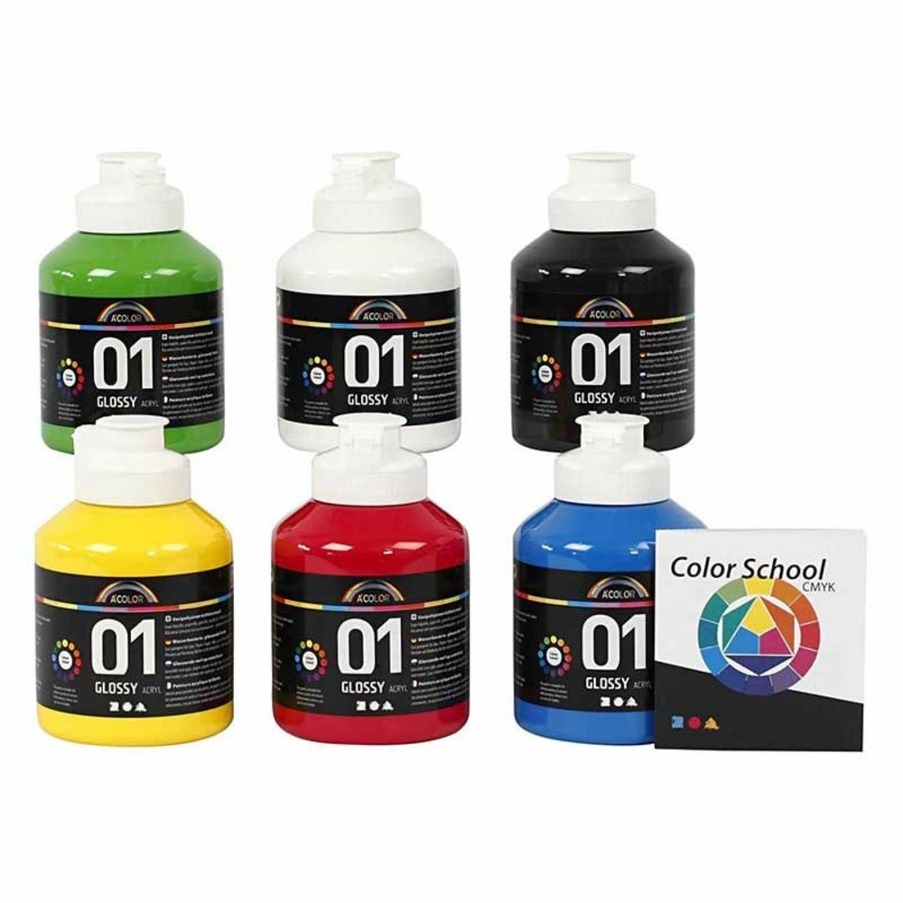 Set 6 peintures acryliques brillantes a-color - couleurs primaires 500 ml