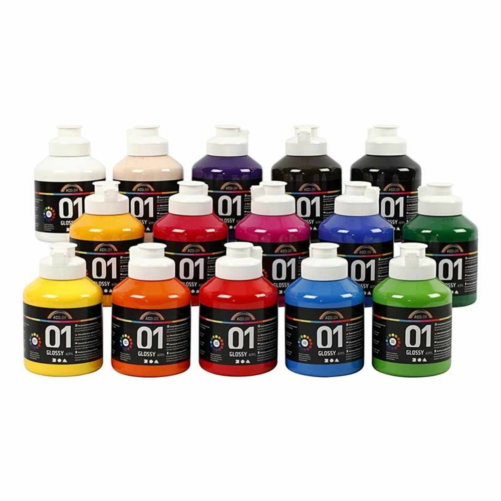 Set 15 peintures acryliques brillantes a-color - couleurs assorties 500 ml