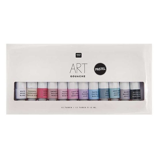 Set peinture gouache - couleurs pastel - 12 x 12 ml