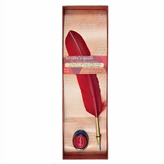 Plume d'écrivain et encre - rouge