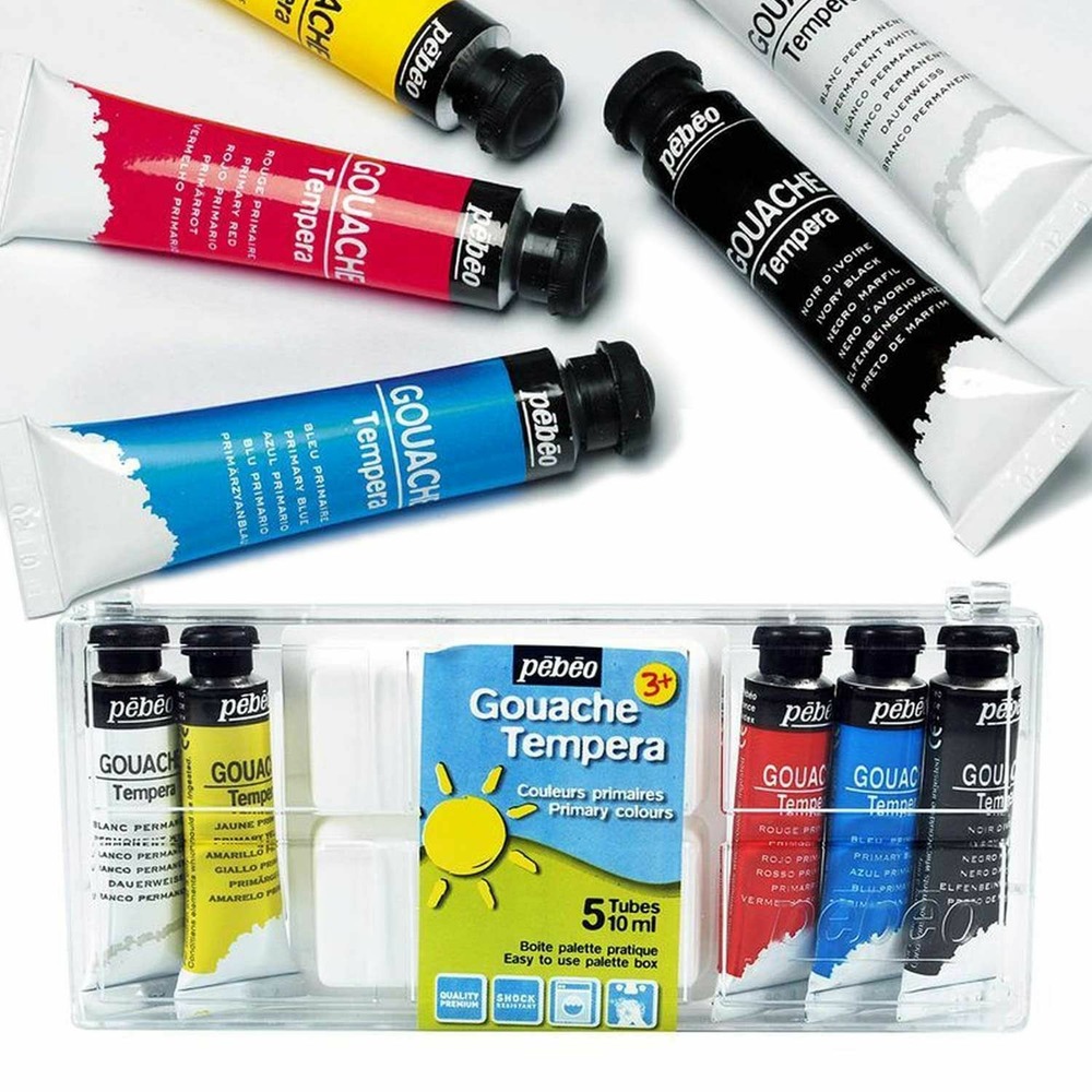2 boîtes de 5 tubes de peinture gouache + palette - 5 x 10 ml