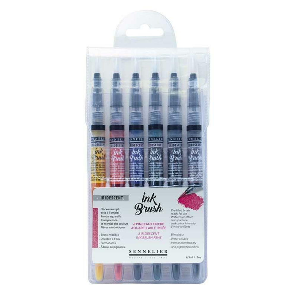6 pinceaux encre aquarellable - couleurs irisées - ink brush