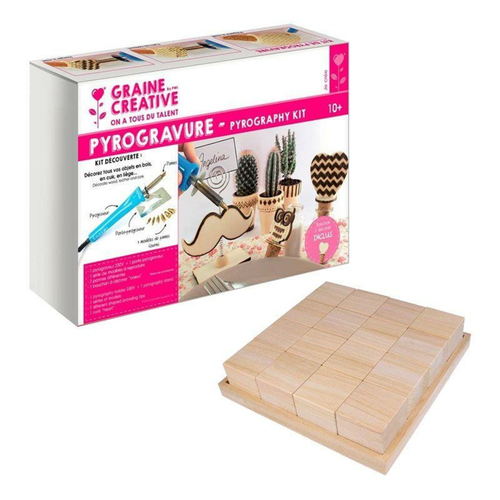 Coffret pyrogravure + 16 cubes en bois 6 cm
