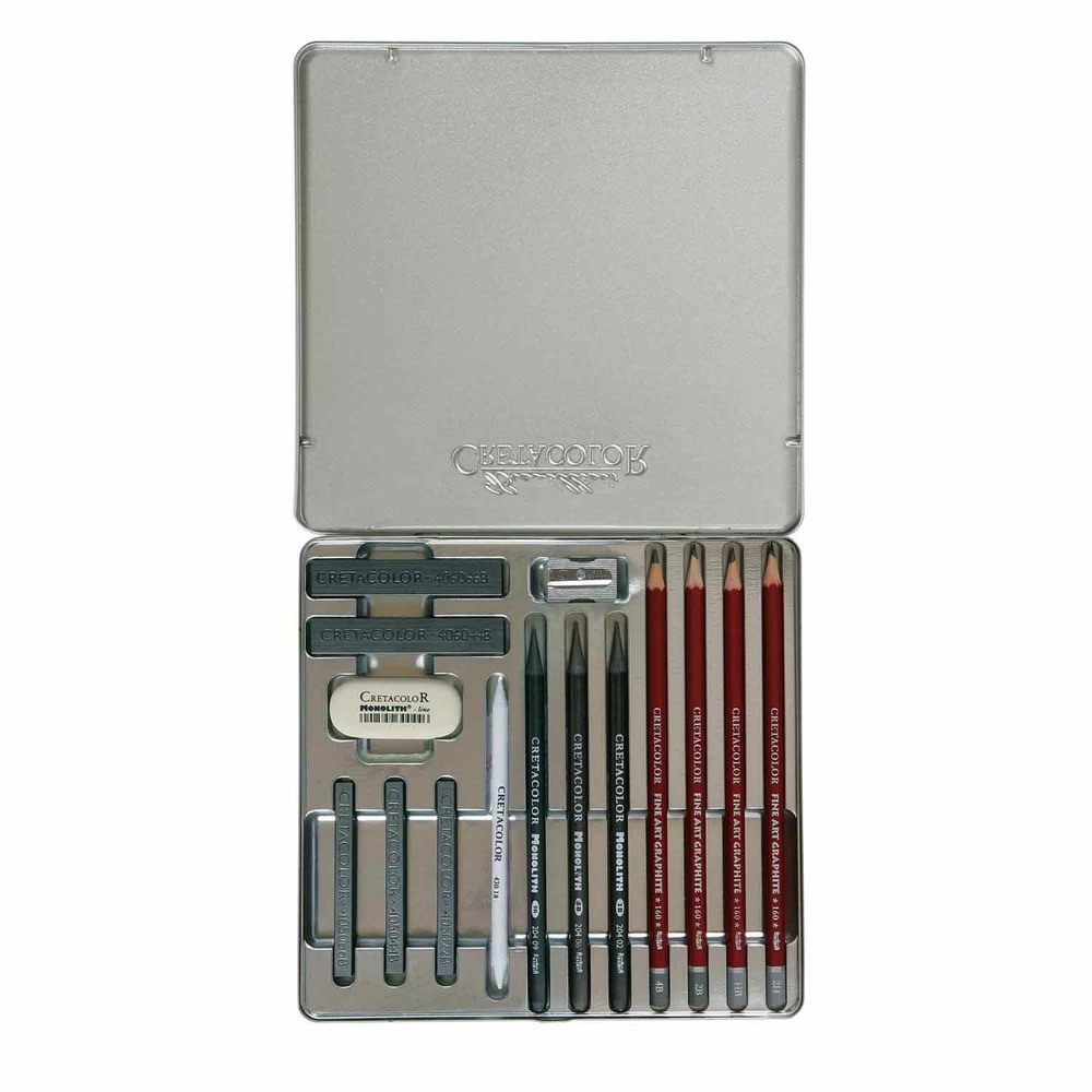 Coffret beaux arts cretacolor 15 articles graphite - silver box