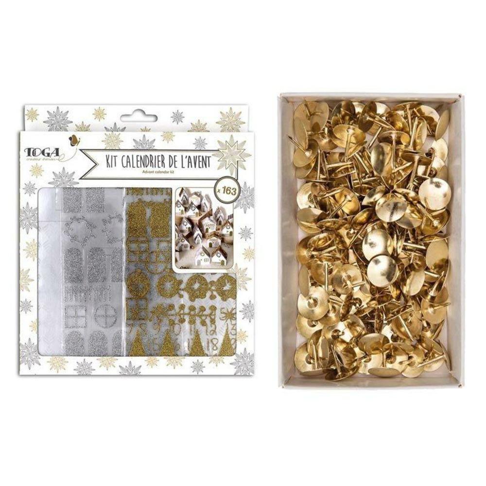 Kit calendrier de l'avent en papier or & argent + 150 punaises dorées