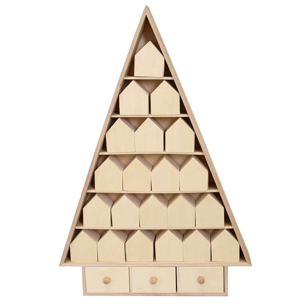 Calendrier de l'avent sapin de noël en bois 52 x 35 cm