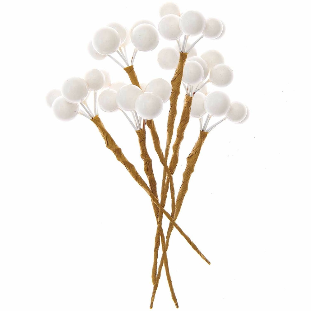 6 baies blanches décoratives 9 cm