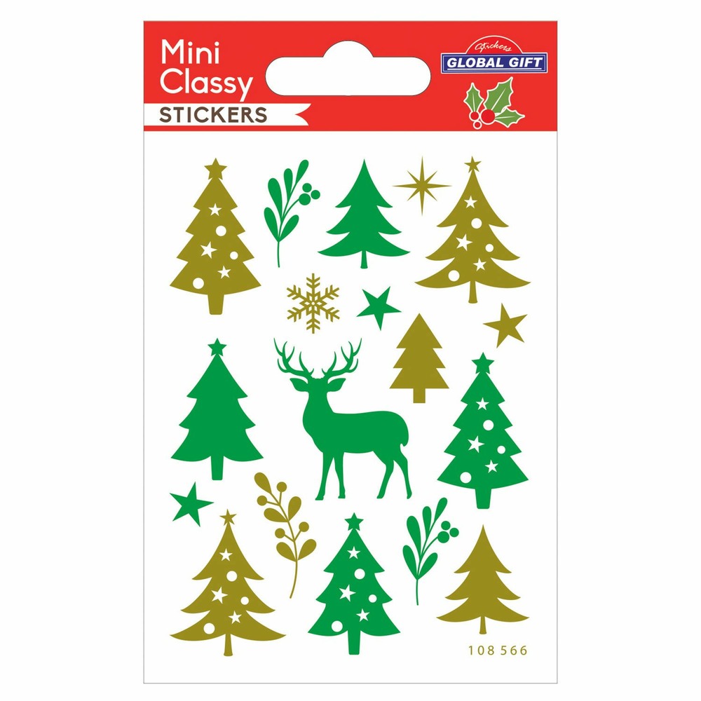 Stickers noël - sapins et renne à paillettes