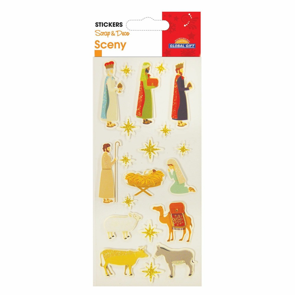 Stickers crèche de noël - paillettes
