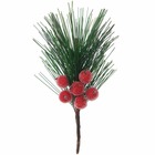 Branche de pin avec baies rouges givrées 14 cm