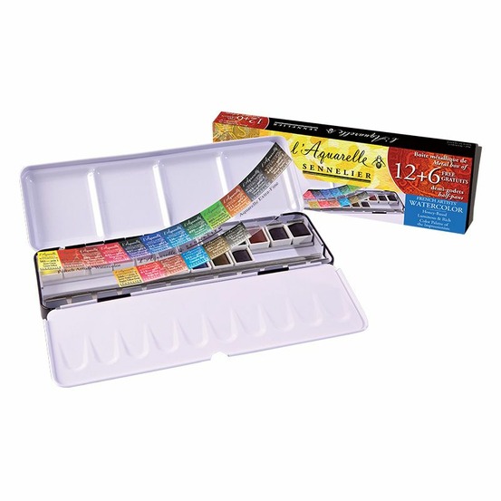 Boîte métal aquarelle - 18 demi-godets extra fine