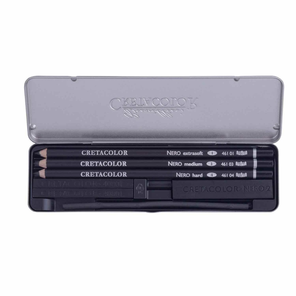 Set de poche 7 crayons d'artiste imperméables pour esquisses - noir brillant