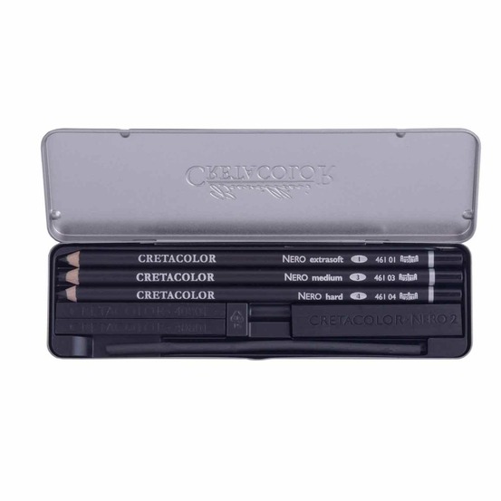 Set de poche 7 crayons d'artiste imperméables pour esquisses - noir brillant