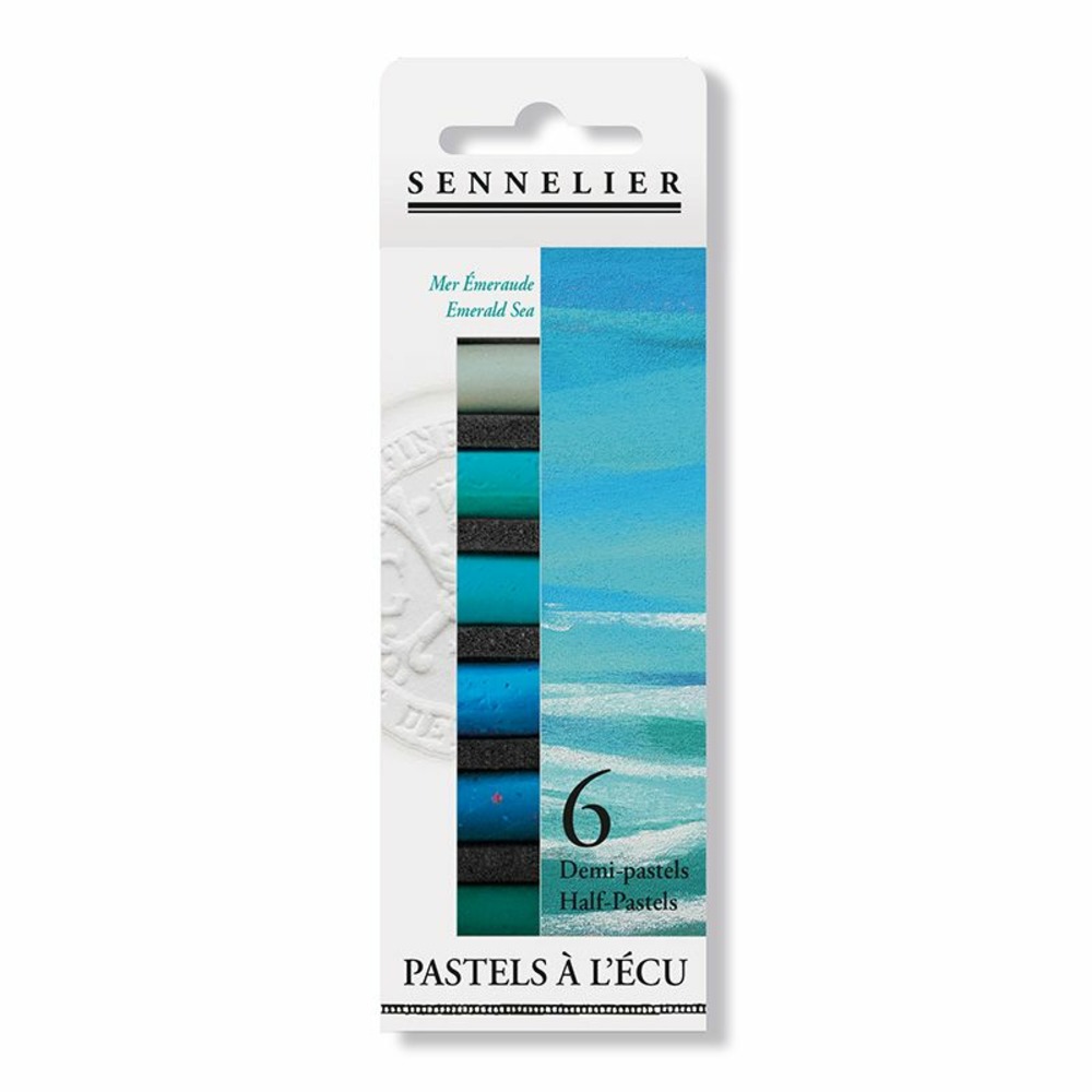 Etui pastels 'a l'écu' - 6 demi-pastels - mer emeraude
