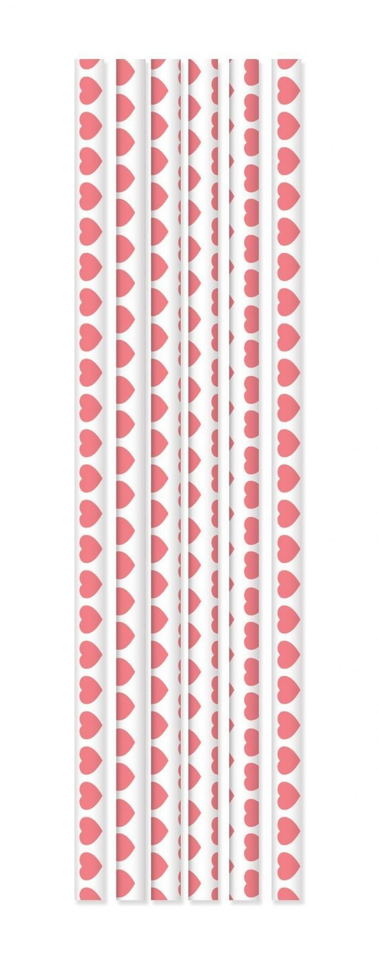20 pailles papier - cœurs rose