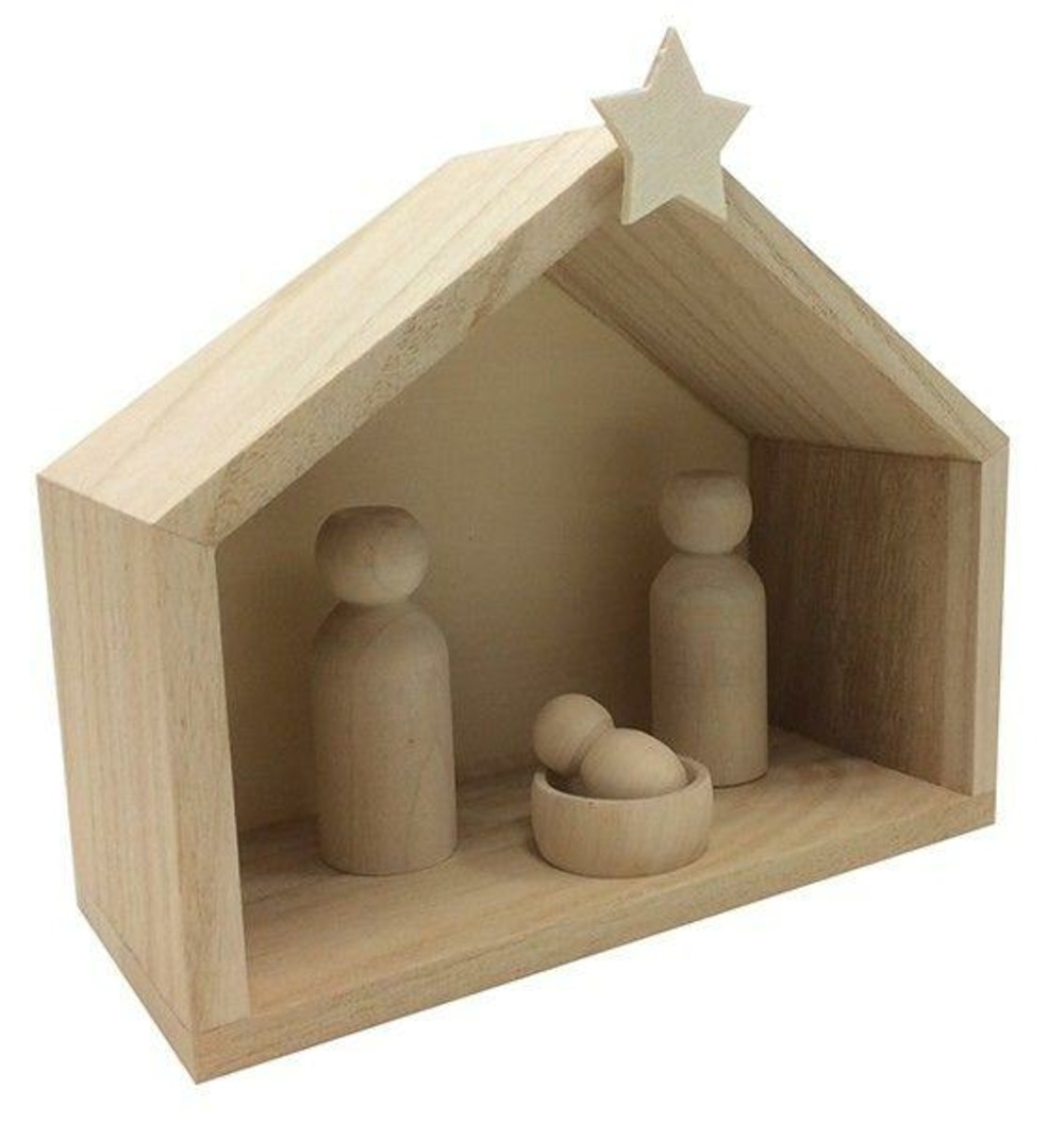 Crèche bois + pions 18 x 8 x 15 cm