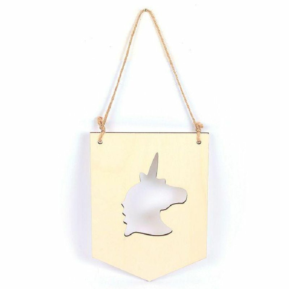Suspension fanion en bois 20 x 15 cm - licorne