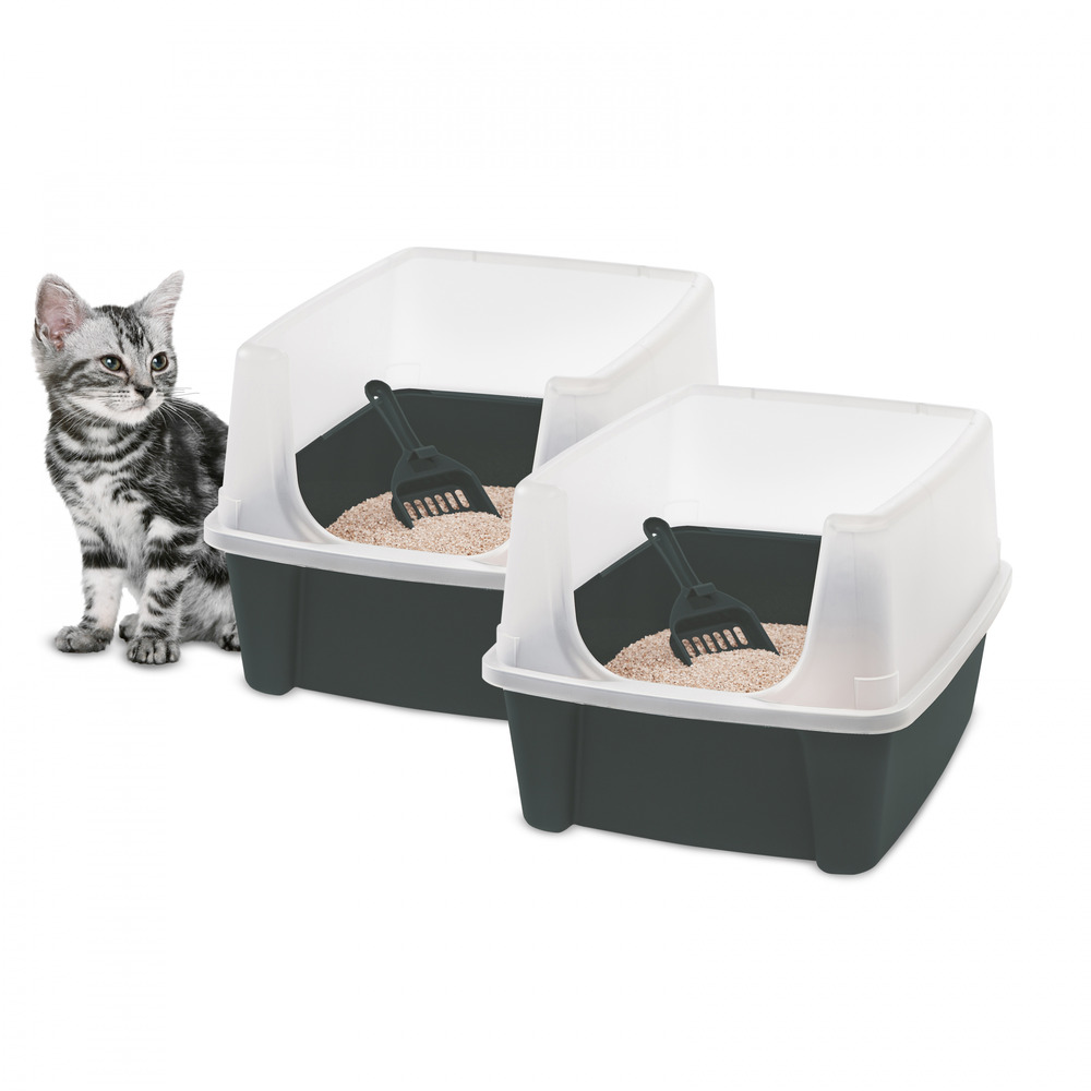 2 pack, bac à litière, avec côtés hauts, pour chat - cat litter box - clh-12, gris