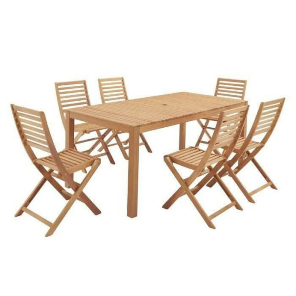 Ensemble repas de jardin 6 personnes - table 160 x 90 cm + 6 chaises pliantes - bois eucalyptus fsc