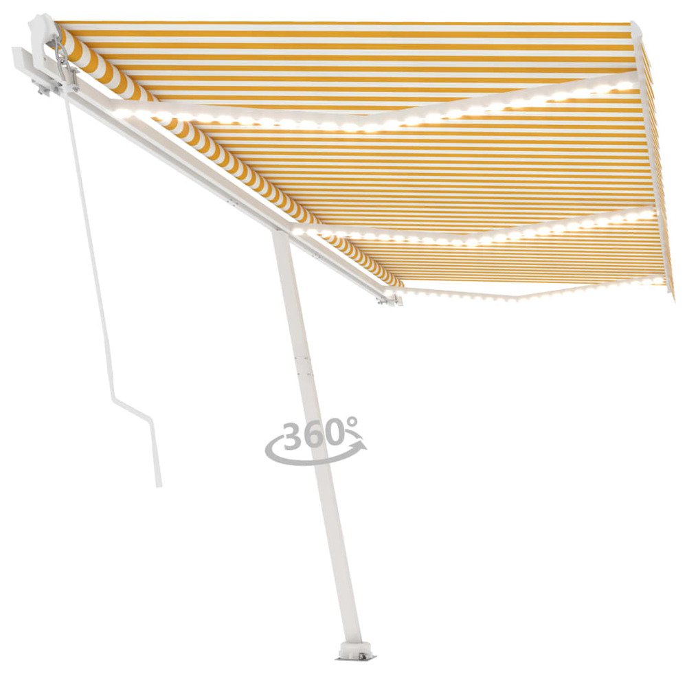 Auvent manuel rétractable avec led 600x300 cm jaune et blanc