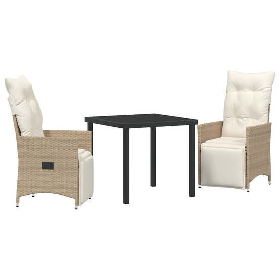 Ensemble de salle à manger de jardin de 3 pièces avec coussins beige poly rattan