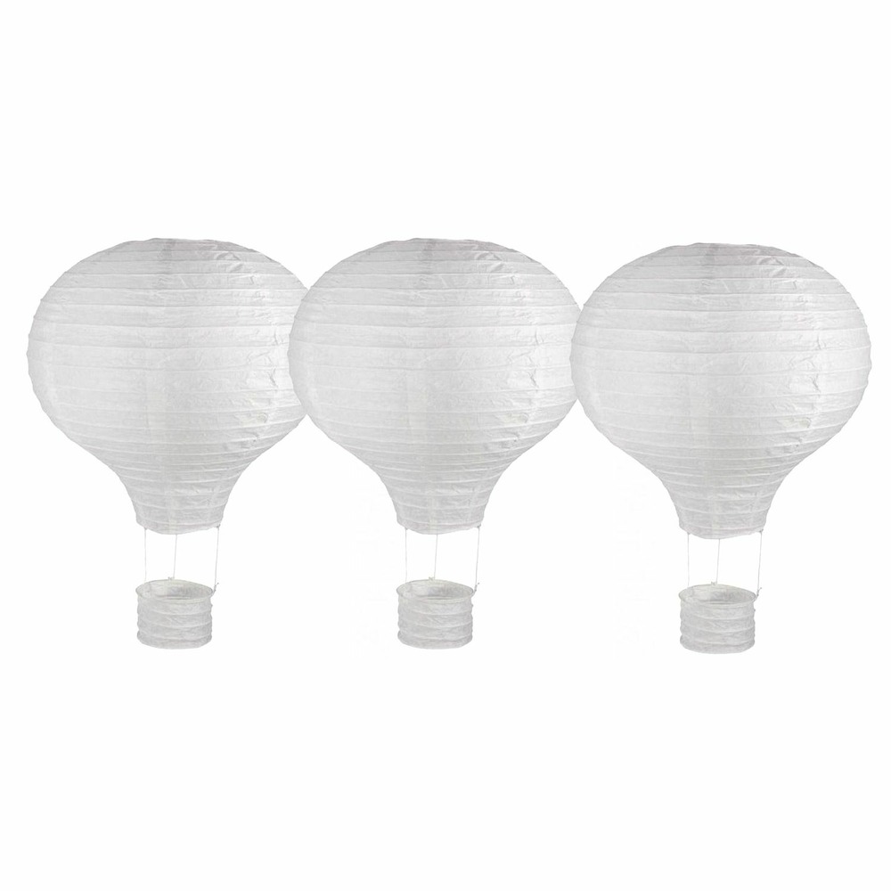 3 lampions en papier montgolfière à chassis métallique ø 30 x 40 cm
